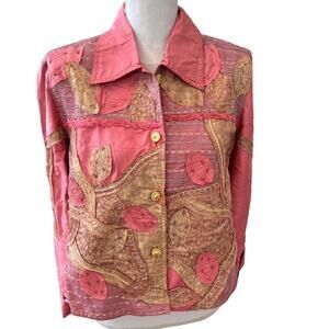 Stunning Yak Magik Nepal Pink Metallic Gold Silk Patchwork Jacket M